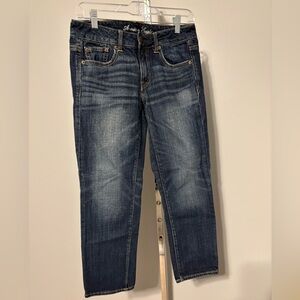 American Eagle Boy Fit Dark Wash Cropped Women's Blue Denim Jeans Sz 2